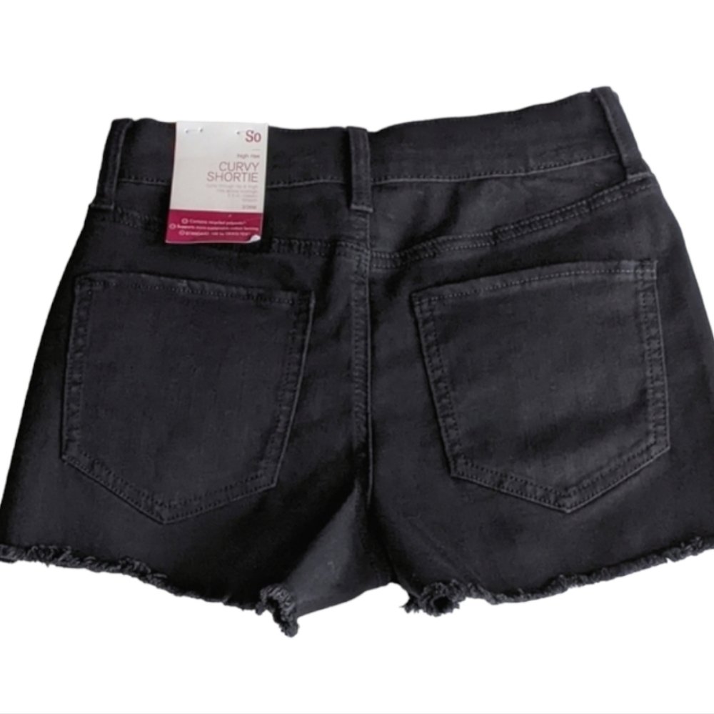 🔖NWT! SO Curvy High Rise Shortie Shorts Black Jean Denim - Picture 5 of 15